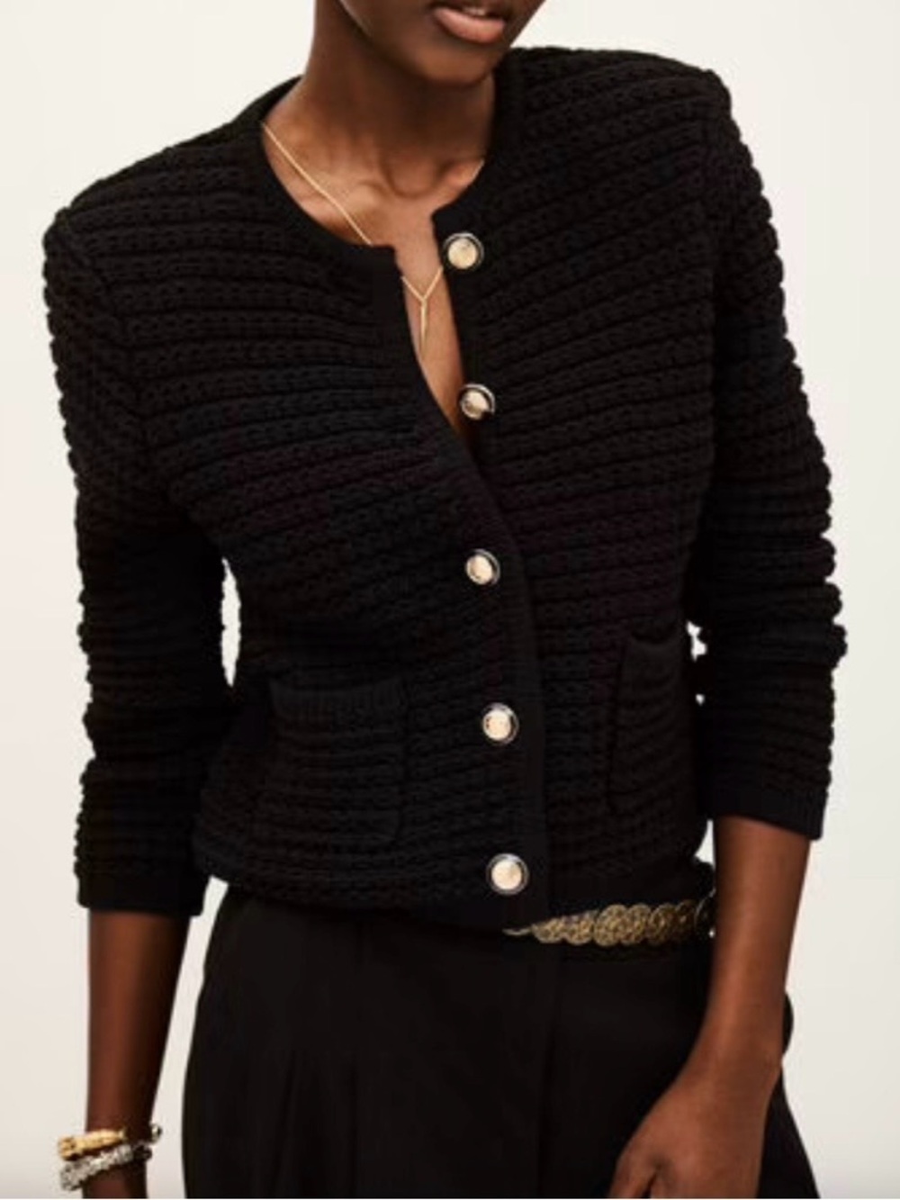 BA&SH - Black Gaspard Knit Cardigan with Gold Buttons. Size M